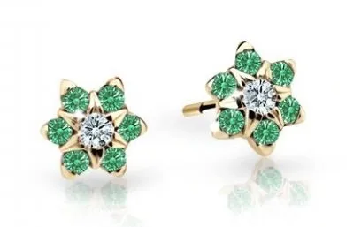 Cutie Jewellery Půvabné dětské náušnice ze žlutého zlata C2152-30-X-1 zelená
