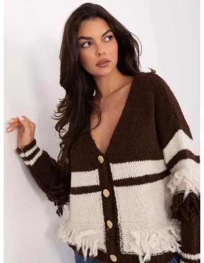 Hnědo-světle béžový svetr s ozdobnými knoflíky