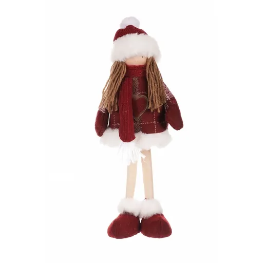 Vánoční dekorace látková holčička Kabátek, v. 35 cm, červená