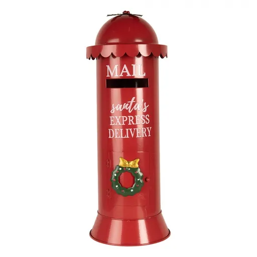 Červená kovová kulatá dekorační schránka Mail Santas - Ø 19*52 cm Clayre & Eef