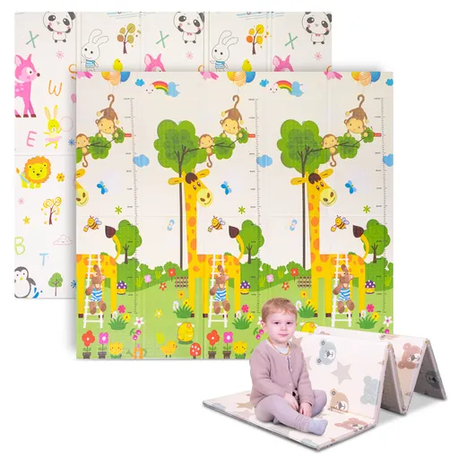 Skládací dětská podložka inSPORTline Michlino 150x180x1,2 cm Zvířátka abc/Zvířatka louka