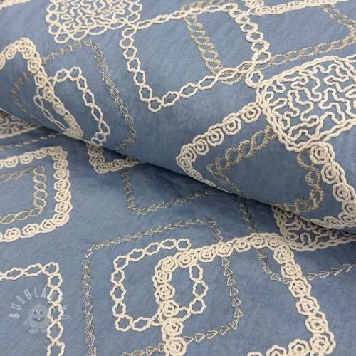 Bavlněná látka JEANS EMBROIDERY Square light blue