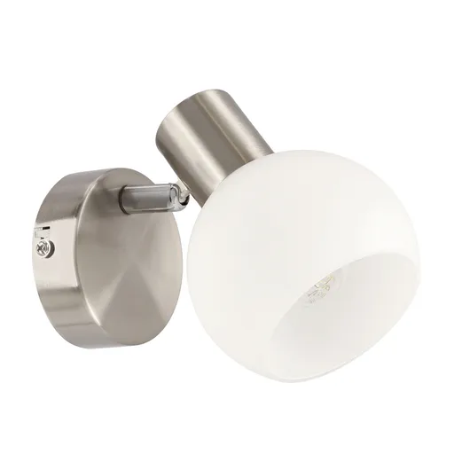 NOVO lampa  kinkiet satyna nikiel 1x40W E14 klosz biały