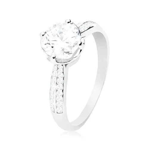 Zásnubní prsten, stříbro 925, čirý kulatý zirkon v dekorativním kotlíku - Velikost: 52