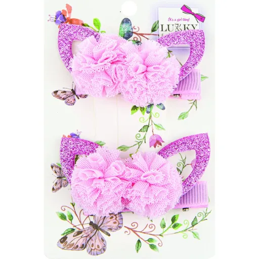 Lukky Fashion Klipy pom-pom růžová s flitry, dvojbalení