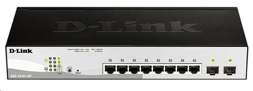 D-Link DGS-1210-10P 10-port Gigabit Smart+ PoE Switch, 8x GbE PoE+, 2x SFP, PoE 65W, fanless