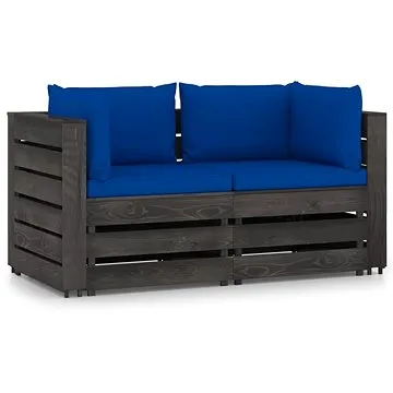 2místná zahradní pohovka s poduškami šedě impregnované dřevo, 3068166 (3068166)