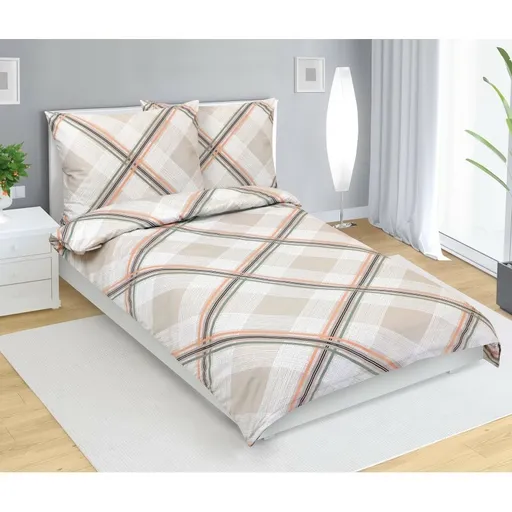 Bellatex Saténové povlečení Kostka béžová, 140 x 220 cm, 70 x 90 cm