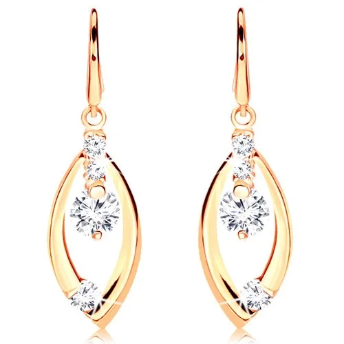 Zlaté náušnice 585 - zaoblená kontura zrnka, kulaté čiré zirkonky