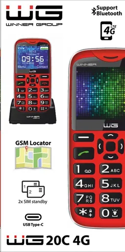 WG - Mobilní telefon WG20C, 4G, tlačítkový, červená