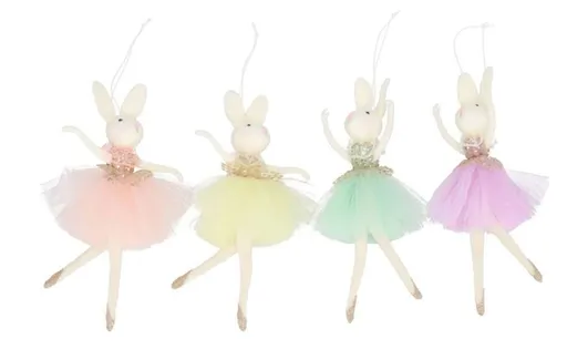 6ks závěsná textilní dekorace králíček v barevné sukýnce - 10*22 cm 934050