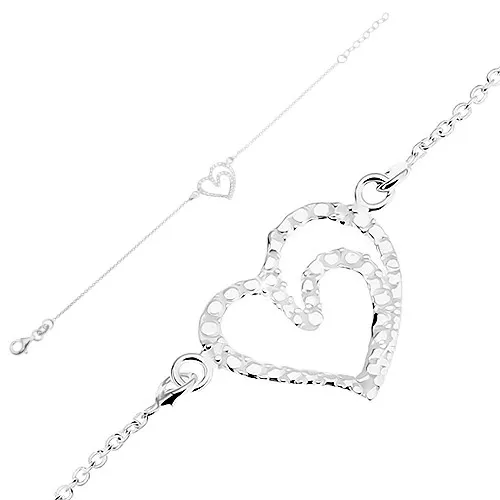 Nastavitelný náramek, stříbro 925, kontura srdce - lesklé gravírované kuličky