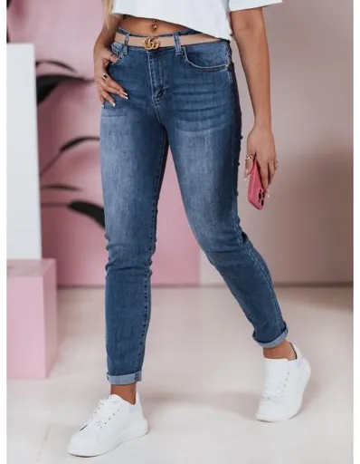 Dámské jeansové kalhoty slim fit střední FLEXI tmavě modrá