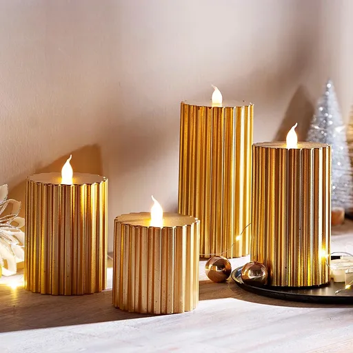 LED voskové svíčky Shiny Gold, sada 4 ks