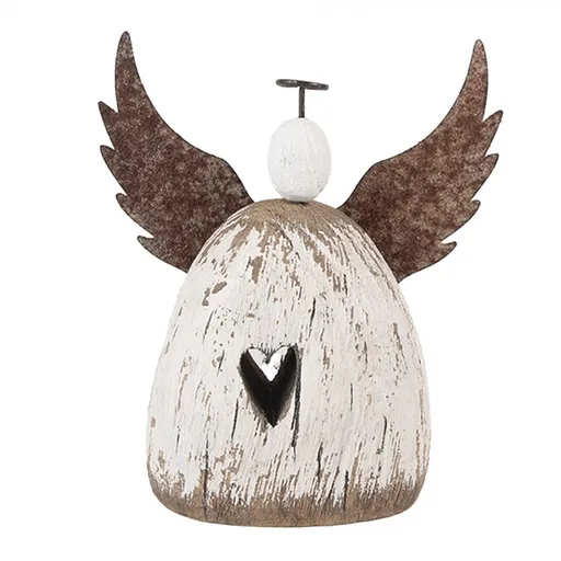 Dekorace dřevěná figurka anděl se srdíčkem Angel Rustic M - 13*5*14 cm Clayre & Eef