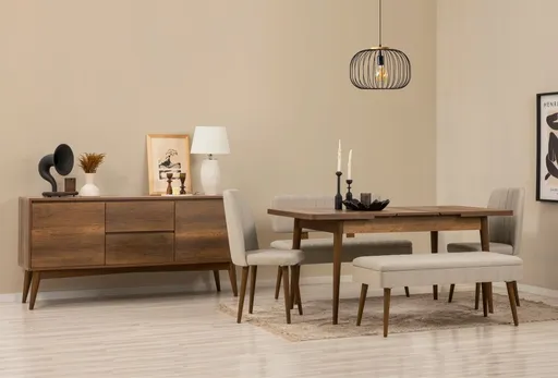 Set s rozkládacím stolem, židlemi a konzolou (6 kusů) Vina Bench 04 1005 - Walnut, Cream