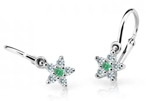 Cutie Jewellery Třpytivé dětské náušnice z bílého zlata C2118-10-X-2 zelená