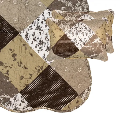 Hnědý přehoz na postel a 1x povlak na polštář Patchwork - 180*250 cm / 50*70 cm Q205.060