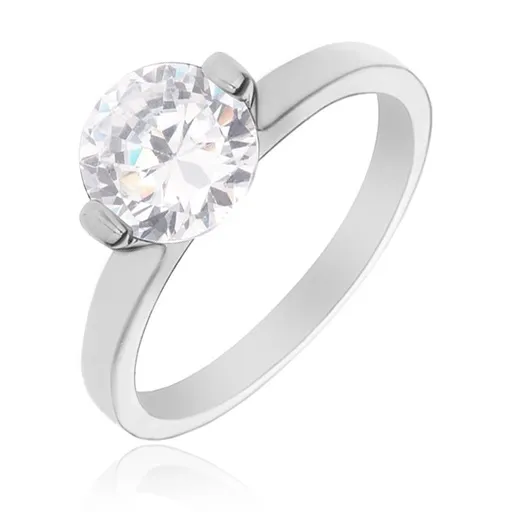 Stříbrný prsten 925 - kulatý čirý zirkon se dvěma kolíky - Velikost: 54