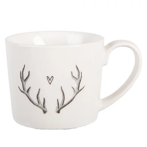 Bílý hrnek paroží se srdíčkem Love Deer - 12*8*7 cm / 275 ml Clayre & Eef