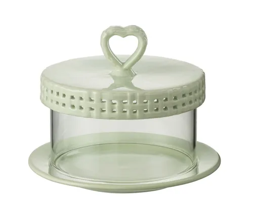 Zelený keramický servírovací podnos s poklopem Hella Pastel Green - Ø16*13 cm J-Line by Jolipa