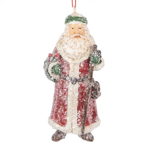 Červená vánoční závěsná dekorace Santa Claus - 5*4*12 cm Clayre & Eef