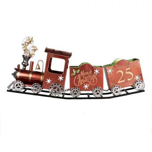 Červená kovová dekorace vláček na kolejích Christmas Train - 79*15*37 cm Clayre & Eef
