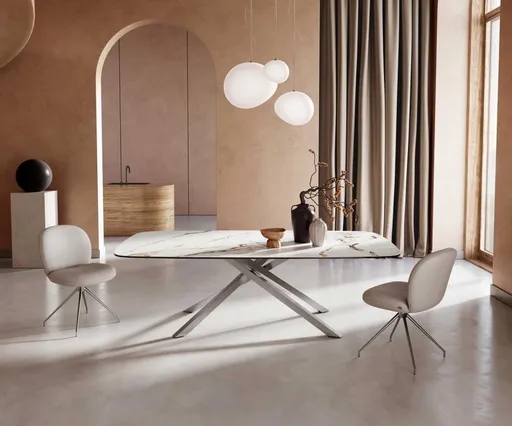 Jídelní stůl Edge oválný 240x120 keramika Calacatta Luxe bílo