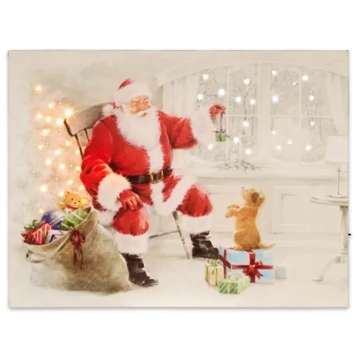 MAXXIVA® 74515 Nástěnná malba Santa Claus s psíkem, 40 LED, 30 x 40 cm
