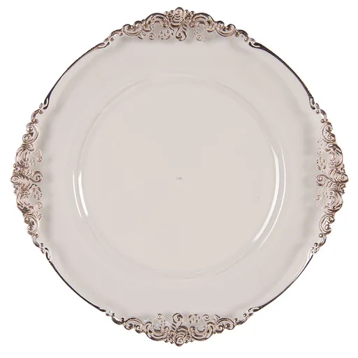Transparentní servírovací talíř s měděným okrajem a zdobením - Ø 35*2 cm Clayre & Eef