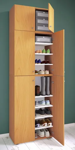 VCM Botník Lona XXL s 9 přihrádkami, otočné dveře s nástavcem, buk