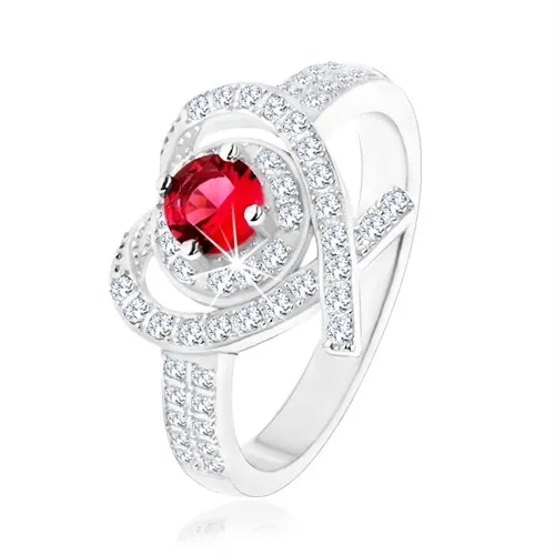 Prsten ze stříbra 925, obrys srdíčka s překříženými liniemi, růžový zirkon - Velikost: 57