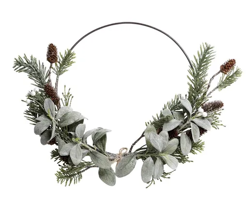 Zelený dekorativní věnec jehněčí ucho a šišky - 34 cm Chic Antique