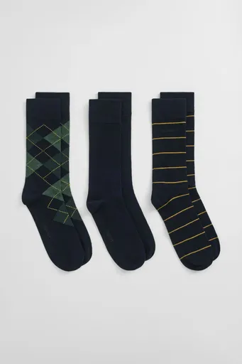 PONOŽKY GANT ARGYLE AND STRIPE 3-PACK MARINE