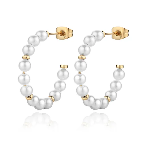 S'Agapõ Otevřené pozlacené kruhy s perličkami Wisdom SWI26