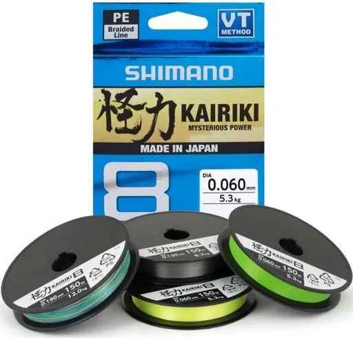 Shimano splétaná šňůra kairiki 8 zelená 150 m-průměr 0,23 mm / nosnost 22,5 kg