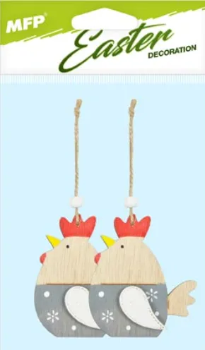 Závěs Slepice dřevo 2ks/9cm šedé