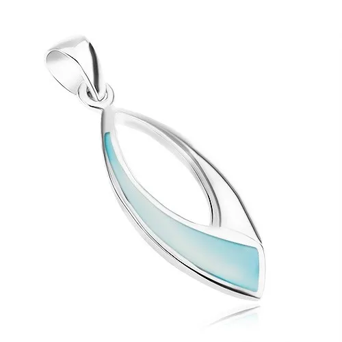 Stříbrný přívěsek 925, lesklý ovál s modrou perletí a výřezem uprostřed