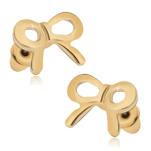 Puzetové náušnice zlaté barvy, lesklé mašličky