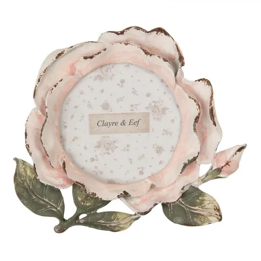 Růžový antik fotorámeček ve tvaru květu růže - 13*2*12 cm / Ø 8 cm Clayre & Eef