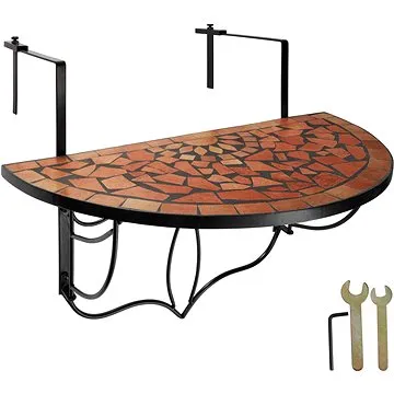 Tectake Stůl zahradní skládací balkónový, s mozaikou, terakota (402765)