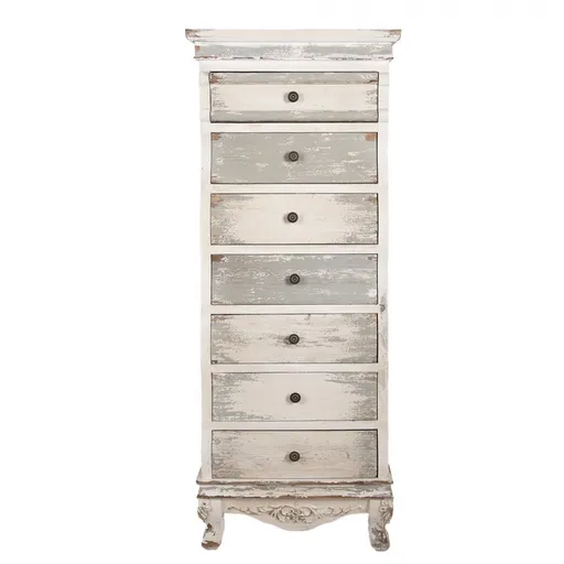 Bílo-šedá antik dřevěná komoda se šuplíky Corneille - 56*43*145 cm 5H0737