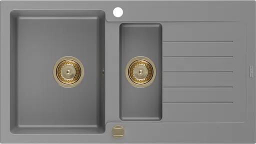 MEXEN/S Matias granitový dřez 1.5 s odkapávačem 900x505 mm, šedá,+ zlatý sifon 6502901505-71-G