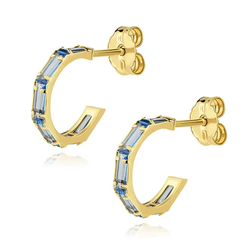Náušnice ze 14K zlata se světle modrými zirkony v otevřeném kruhu