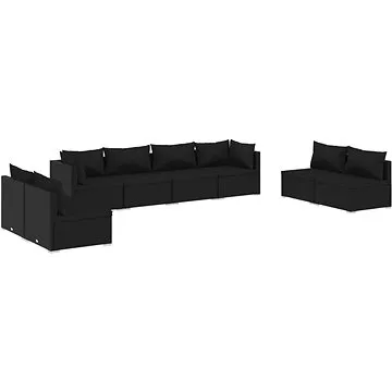 8dílná zahradní sedací souprava s poduškami polyratan černá, 3102248 (3102248)