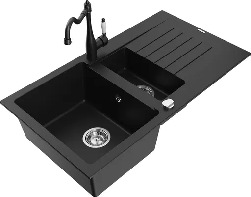 MEXEN/S Matias granitový dřez 1.5 s odkapávačem včetně baterie Carla, černá 6502-77-670700-70