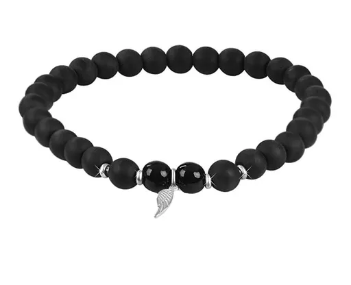 Troli Kuličkový náramek z onyxu s andělským křídlem 17 cm