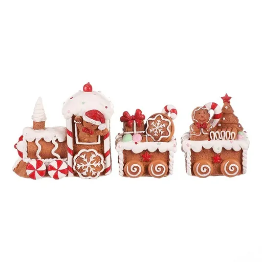 Vánoční dekorace Perníkový vláček se dvěma vagónky, polyresin