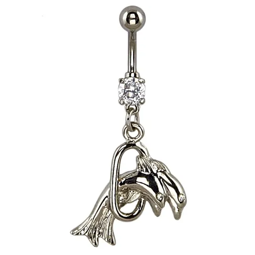 Piercing do pupíku - dva delfíni v obruči