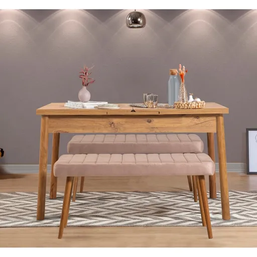 Jídelní set s rozkládacím stolem a lavicí (3 kusy) Santiago 0900 - Atlantic Pine, Stone